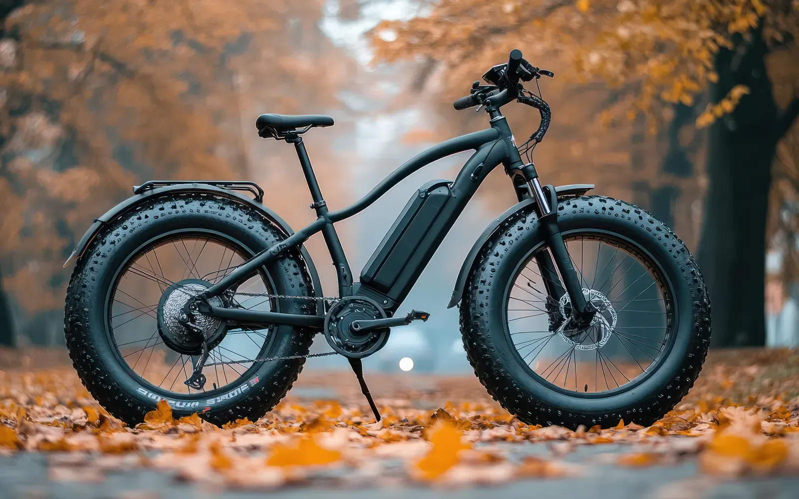 Kraftfull fatbike-elcykel med breda däck parkerad på en grusväg