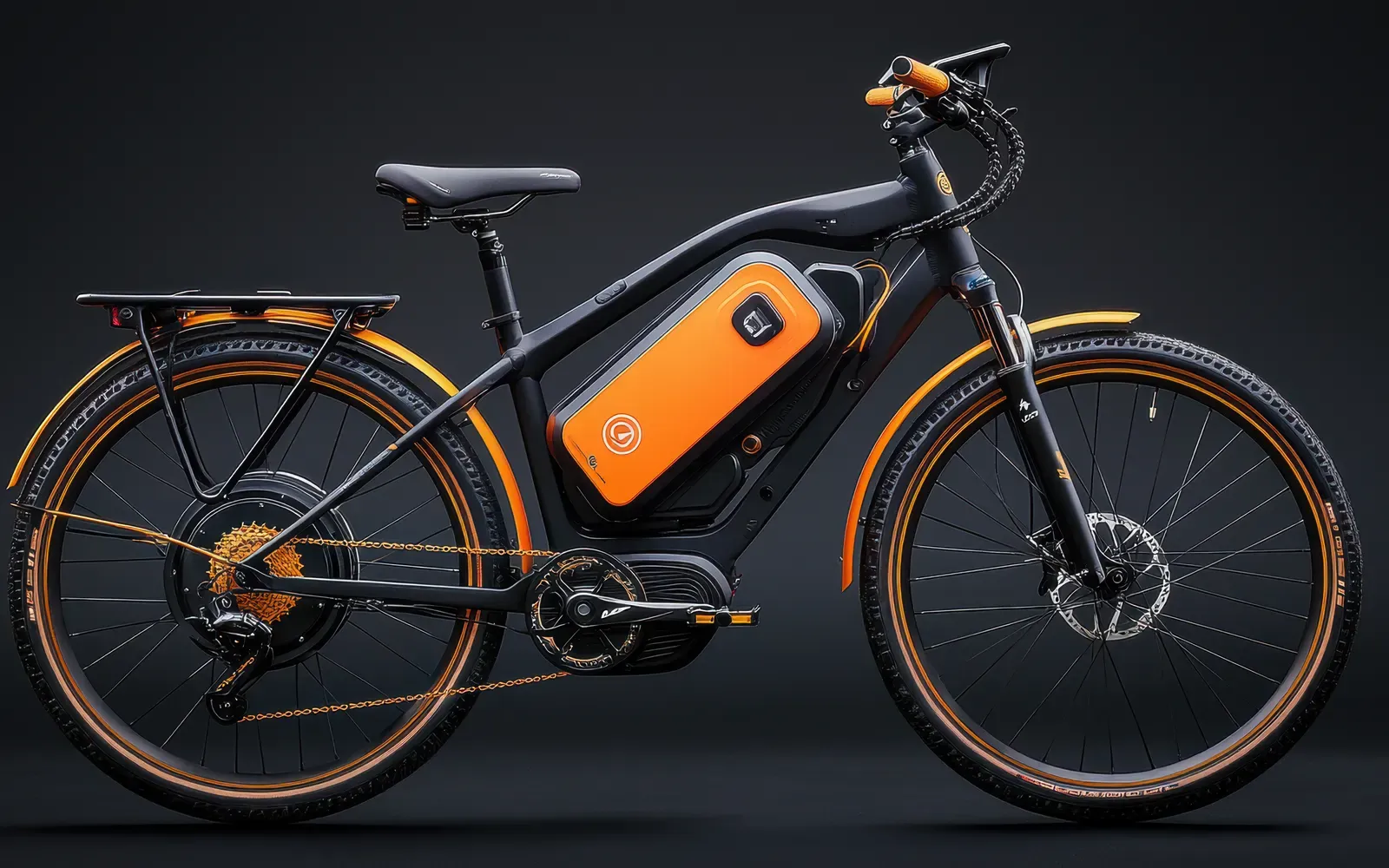 Löstagbart elcykelbatteri i pakethållarfäste redo att laddas